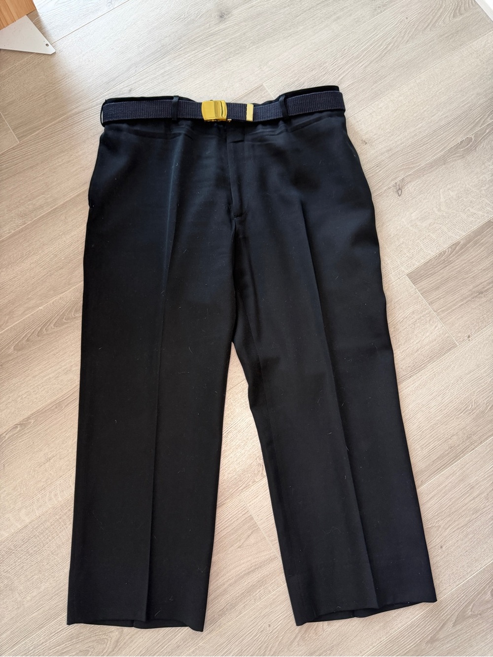 Flying Cross Mens Freedom Fit Dress Uniform Pants Black 40R w/ Brass Buckle Belt